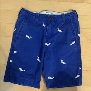 Abercrombie Boys Size 10 Chino Shorts Blue Embroidered Whales Preppy